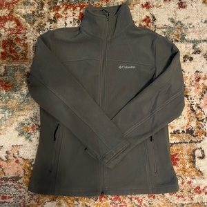 Columbia Full Zip Fleece Jacket Grey Long Sleeve 2 Zip Pockets